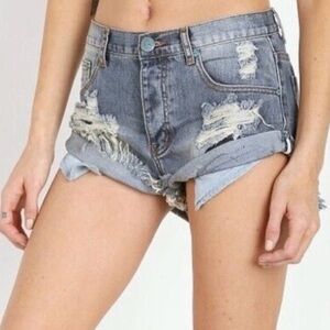 One Teaspoon Distressed, Twisted Cuffed, Cheeky, Dusty Bandit Denim Shorts Sz 31